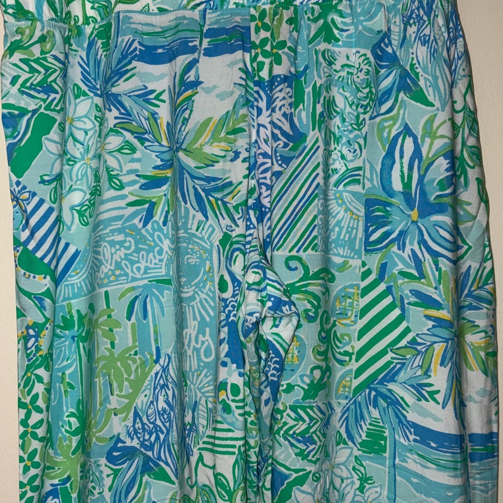 LILLY PULITZER Whisper Blue Green Bal Harbour Mid-Rise Palazzo Pants Large NWT - Picture 7 of 15